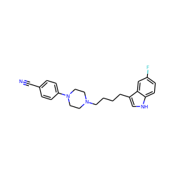 N#Cc1ccc(N2CCN(CCCCc3c[nH]c4ccc(F)cc34)CC2)cc1 ZINC000013582479