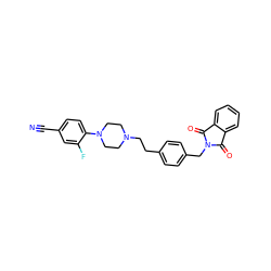 N#Cc1ccc(N2CCN(CCc3ccc(CN4C(=O)c5ccccc5C4=O)cc3)CC2)c(F)c1 ZINC000213925107