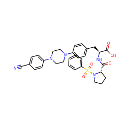 N#Cc1ccc(N2CCN(c3ccc(C[C@H](NC(=O)[C@@H]4CCCN4S(=O)(=O)c4ccccc4)C(=O)O)cc3)CC2)cc1 ZINC000028978690