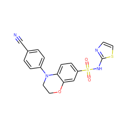 N#Cc1ccc(N2CCOc3cc(S(=O)(=O)Nc4nccs4)ccc32)cc1 ZINC000205731073