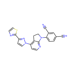 N#Cc1ccc(N2CCc3c(-n4ccc(-c5nccs5)n4)ccnc32)c(C#N)c1 ZINC000040863245