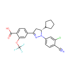 N#Cc1ccc(N2N=C(c3ccc(C(=O)O)c(OC(F)(F)F)c3)C[C@@H]2C2CCCC2)cc1Cl ZINC000058655386