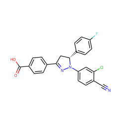 N#Cc1ccc(N2N=C(c3ccc(C(=O)O)cc3)C[C@@H]2c2ccc(F)cc2)cc1Cl ZINC000058576528