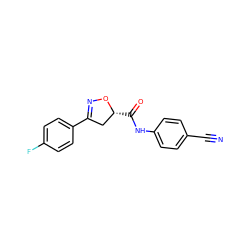 N#Cc1ccc(NC(=O)[C@@H]2CC(c3ccc(F)cc3)=NO2)cc1 ZINC000004035665