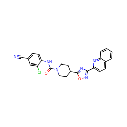 N#Cc1ccc(NC(=O)N2CCC(c3nc(-c4ccc5ccccc5n4)no3)CC2)c(Cl)c1 ZINC000072180702