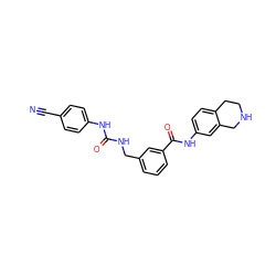 N#Cc1ccc(NC(=O)NCc2cccc(C(=O)Nc3ccc4c(c3)CNCC4)c2)cc1 ZINC000045337680