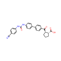 N#Cc1ccc(NC(=O)Nc2ccc(-c3ccc(C(=O)[C@@H]4CCC[C@H]4C(=O)O)cc3)cc2)cc1 ZINC000014974417