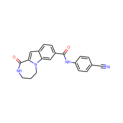 N#Cc1ccc(NC(=O)c2ccc3cc4n(c3c2)CCCNC4=O)cc1 ZINC000218252396