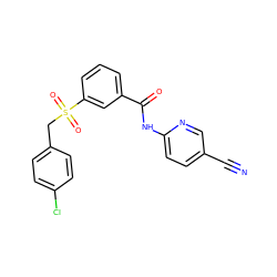 N#Cc1ccc(NC(=O)c2cccc(S(=O)(=O)Cc3ccc(Cl)cc3)c2)nc1 ZINC000220603185