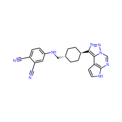 N#Cc1ccc(NC[C@H]2CC[C@H](c3nnn4cnc5[nH]ccc5c34)CC2)cc1C#N ZINC001772626669