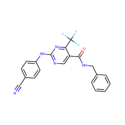 N#Cc1ccc(Nc2ncc(C(=O)NCc3ccccc3)c(C(F)(F)F)n2)cc1 ZINC000028645272