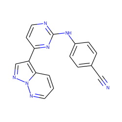 N#Cc1ccc(Nc2nccc(-c3cnn4ncccc34)n2)cc1 ZINC000013582571