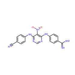 N#Cc1ccc(Nc2ncnc(Nc3ccc(C(=N)N)cc3)c2[N+](=O)[O-])cc1 ZINC000473151909