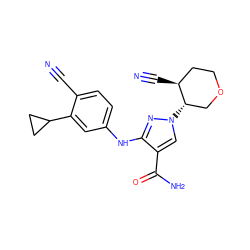 N#Cc1ccc(Nc2nn([C@H]3COCC[C@@H]3C#N)cc2C(N)=O)cc1C1CC1 ZINC001772578503