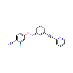 N#Cc1ccc(O/N=C2/C=C(C#Cc3ccccn3)CCC2)cc1F ZINC000049114407