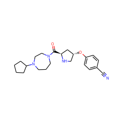 N#Cc1ccc(O[C@@H]2CN[C@@H](C(=O)N3CCCN(C4CCCC4)CC3)C2)cc1 ZINC000049088321