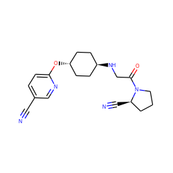 N#Cc1ccc(O[C@H]2CC[C@H](NCC(=O)N3CCC[C@H]3C#N)CC2)nc1 ZINC000299846680