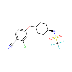 N#Cc1ccc(O[C@H]2CC[C@H](NS(=O)(=O)C(F)(F)F)CC2)cc1Cl ZINC000653873766