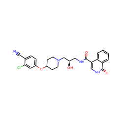 N#Cc1ccc(OC2CCN(C[C@H](O)CNC(=O)c3c[nH]c(=O)c4ccccc34)CC2)cc1Cl ZINC000095562249