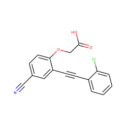 N#Cc1ccc(OCC(=O)O)c(C#Cc2ccccc2Cl)c1 ZINC000073165534