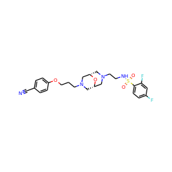 N#Cc1ccc(OCCCN2C[C@H]3CN(CCNS(=O)(=O)c4ccc(F)cc4F)C[C@@H](C2)O3)cc1 ZINC000034663390