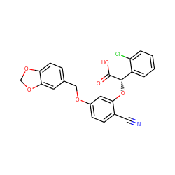 N#Cc1ccc(OCc2ccc3c(c2)OCO3)cc1O[C@H](C(=O)O)c1ccccc1Cl ZINC000013558038