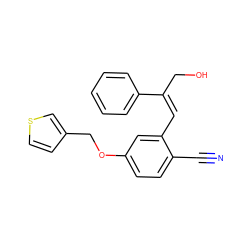 N#Cc1ccc(OCc2ccsc2)cc1/C=C(/CO)c1ccccc1 ZINC000013780375