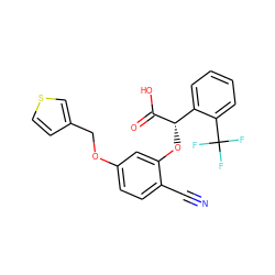 N#Cc1ccc(OCc2ccsc2)cc1O[C@H](C(=O)O)c1ccccc1C(F)(F)F ZINC000013558019