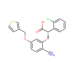 N#Cc1ccc(OCc2ccsc2)cc1O[C@H](C(=O)O)c1ccccc1Cl ZINC000013558009