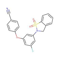 N#Cc1ccc(Oc2cc(F)cc(N3Cc4ccccc4S3(=O)=O)c2)cc1 ZINC001772588625