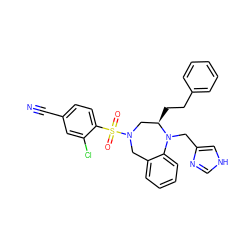 N#Cc1ccc(S(=O)(=O)N2Cc3ccccc3N(Cc3c[nH]cn3)[C@H](CCc3ccccc3)C2)c(Cl)c1 ZINC000025981851