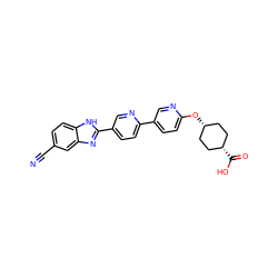 N#Cc1ccc2[nH]c(-c3ccc(-c4ccc(O[C@H]5CC[C@@H](C(=O)O)CC5)nc4)nc3)nc2c1 ZINC000101688536