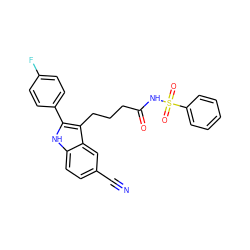 N#Cc1ccc2[nH]c(-c3ccc(F)cc3)c(CCCC(=O)NS(=O)(=O)c3ccccc3)c2c1 ZINC000029041422