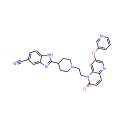 N#Cc1ccc2[nH]c(C3CCN(CCn4c(=O)ccc5ncc(Oc6cccnc6)cc54)CC3)nc2c1 ZINC000299835412