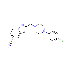 N#Cc1ccc2[nH]c(CN3CCN(c4ccc(Cl)cc4)CC3)cc2c1 ZINC000013835354