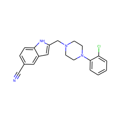 N#Cc1ccc2[nH]c(CN3CCN(c4ccccc4Cl)CC3)cc2c1 ZINC000013835352