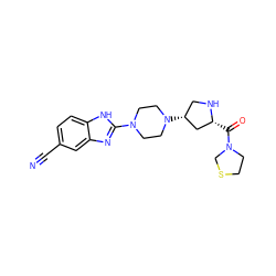 N#Cc1ccc2[nH]c(N3CCN([C@@H]4CN[C@H](C(=O)N5CCSC5)C4)CC3)nc2c1 ZINC000084704998