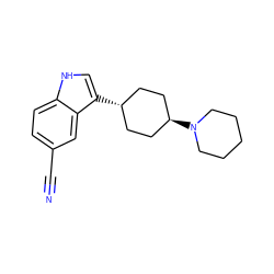 N#Cc1ccc2[nH]cc([C@H]3CC[C@H](N4CCCCC4)CC3)c2c1 ZINC000100805239