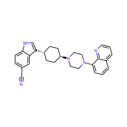 N#Cc1ccc2[nH]cc([C@H]3CC[C@H](N4CCN(c5cccc6cccnc56)CC4)CC3)c2c1 ZINC000101181594