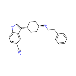 N#Cc1ccc2[nH]cc([C@H]3CC[C@H](NCCc4ccccc4)CC3)c2c1 ZINC000100804480