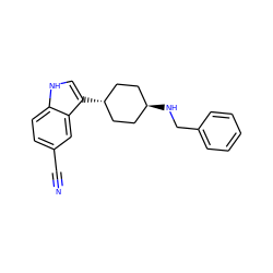 N#Cc1ccc2[nH]cc([C@H]3CC[C@H](NCc4ccccc4)CC3)c2c1 ZINC000100808115