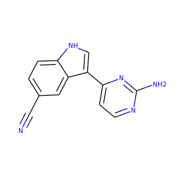 N#Cc1ccc2[nH]cc(-c3ccnc(N)n3)c2c1 ZINC000095590111