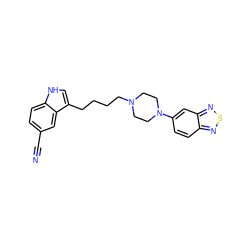 N#Cc1ccc2[nH]cc(CCCCN3CCN(c4ccc5nsnc5c4)CC3)c2c1 ZINC000013582540