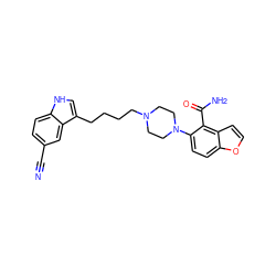 N#Cc1ccc2[nH]cc(CCCCN3CCN(c4ccc5occc5c4C(N)=O)CC3)c2c1 ZINC000013582563