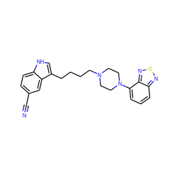 N#Cc1ccc2[nH]cc(CCCCN3CCN(c4cccc5nsnc45)CC3)c2c1 ZINC000013582542