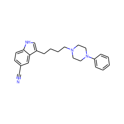 N#Cc1ccc2[nH]cc(CCCCN3CCN(c4ccccc4)CC3)c2c1 ZINC000013582496