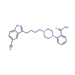 N#Cc1ccc2[nH]cc(CCCCN3CCN(c4ccccc4C(N)=O)CC3)c2c1 ZINC000013582532