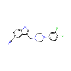 N#Cc1ccc2[nH]cc(CN3CCN(c4ccc(Cl)c(Cl)c4)CC3)c2c1 ZINC000013835349