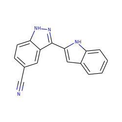 N#Cc1ccc2[nH]nc(-c3cc4ccccc4[nH]3)c2c1 ZINC000064560818