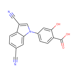 N#Cc1ccc2c(C#N)cn(-c3ccc(C(=O)O)c(O)c3)c2c1 ZINC000202402163